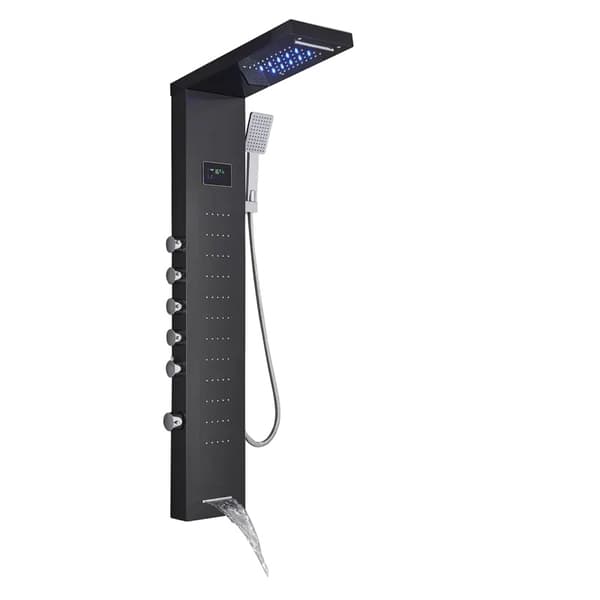 LED Brusepanel, Dobbelt Vandfald & Regnvejr Tilstande, Digital Temperatur Display,Sort 8013
