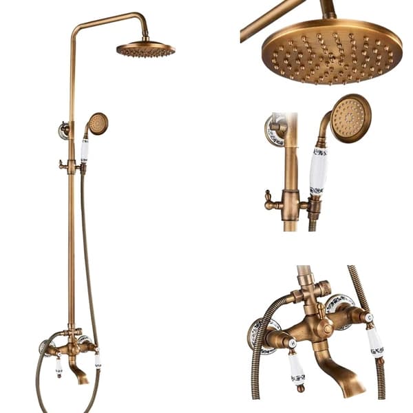 Antik Messing Brusesystem, Dobbelt Håndtag Design, 8 Tommer Regnbruserhoved,F ingen hylde