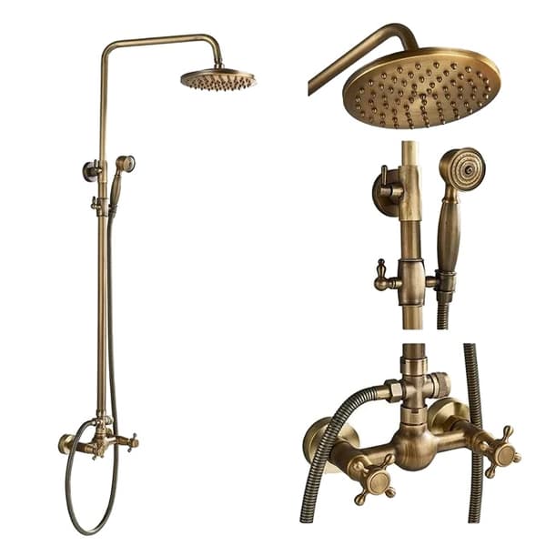 Antik Messing Brusesystem, Dobbelt Håndtag Design, 8 Tommer Regnbruserhoved,B ingen hylde