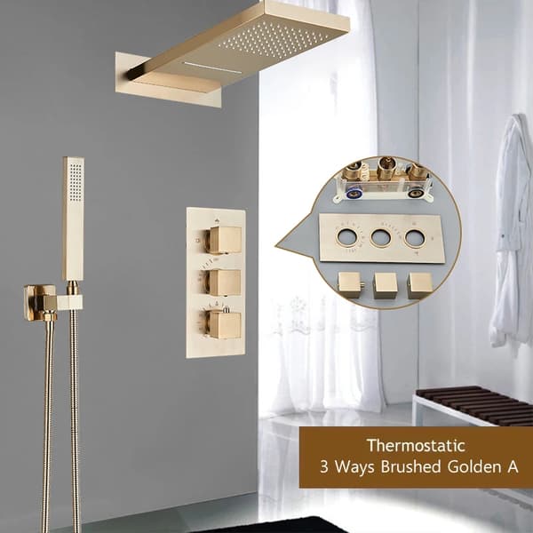 Termostatisk Bruse System, Elegant Messing Finish, Indbygningsinstallation,Børstet Guld
