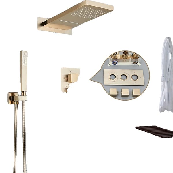 Termostatisk Bruse System, Elegant Messing Finish, Indbygningsinstallation,Børstet Guld