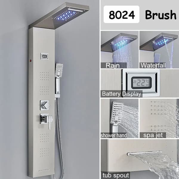 Brusepanel system, moderne design, varme og kold funktionalitet,8024 Børstet Nikkel