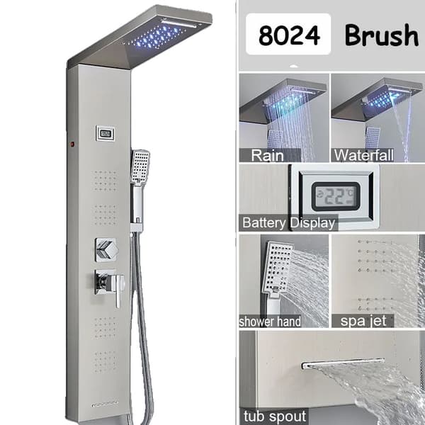 Brusepanel system, moderne design, varme og kold funktionalitet,8024 Børstet Nikkel