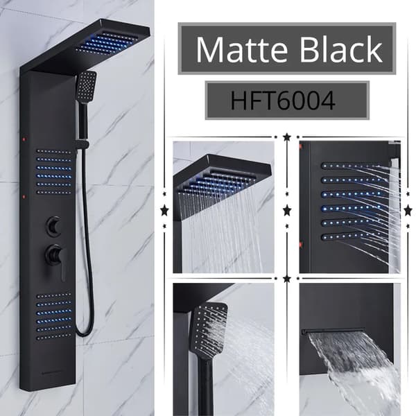 Mat Sort Brusepanel Sæt, LED Display, 5-Funktions Skifte Tilstand,Sort A