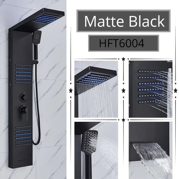 Mat Sort Brusepanel Sæt, LED Display, 5-Funktions Skifte Tilstand,Sort A