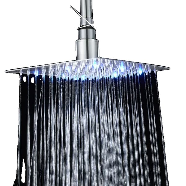 LED Brusehoved, Rustfrit Stål, Firkantet Design, Regneffekt, Vandbesparende, 10 tommer, 12/16 tommer,12inch krom B