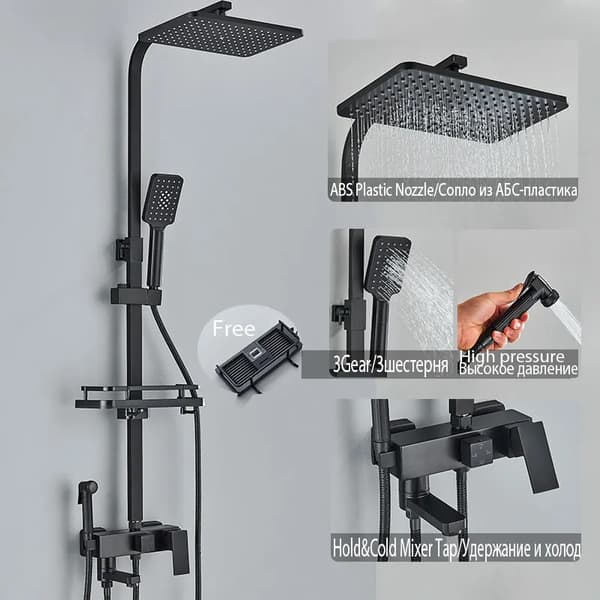Brusearmatur, 4-vejs justerbar, moderne design,Sort 4 Veje A