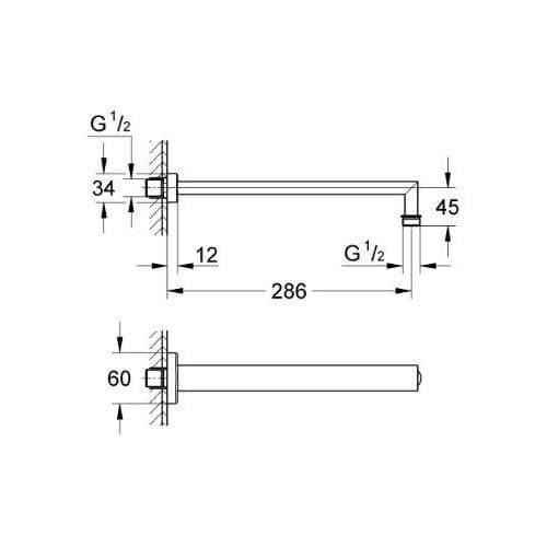 Vertikalt duscharm - GROHE - 27709000 - 28,6 cm - Metall - Kromad