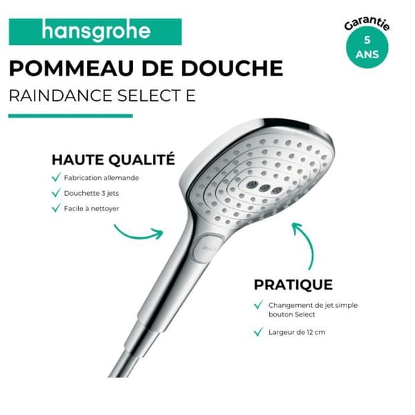 Handdusch - Hansgrohe - Raindance Select E 120 - 3 strålar - EcoSmart - Krom