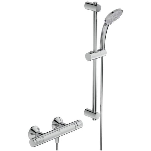 Termostatiskt duschset - CERATHERM T25 - 60 cm stång och rund handdusch Ø 10 cm 3J - Krom - Ideal Standard