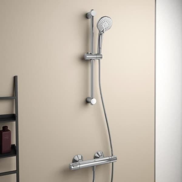 Termostatiskt duschset - CERATHERM T25 - 60 cm stång och rund handdusch Ø 10 cm 3J - Krom - Ideal Standard