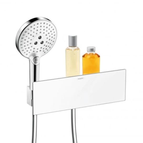 Stödhängare för duschmunstycke med HANSGROHE Fixfit-anslutning med 30 cm vit och krom hylla