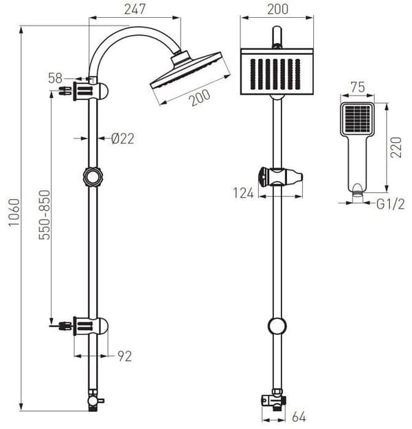 Ferro - NP22 - Duschset Squerto med kromad regndusch