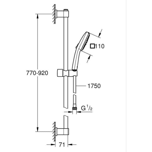 Brusesæt med 2-strålet brusehoved. 90 cm stang og fleksibel slange - GROHE Vitalio Comfort 110 269302431 - Vandbesparende - Matsort