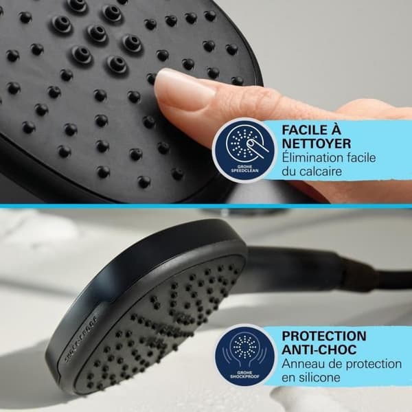 Brusesæt med 2-strålet brusehoved. 90 cm stang og fleksibel slange - GROHE Vitalio Comfort 110 269302431 - Vandbesparende - Matsort