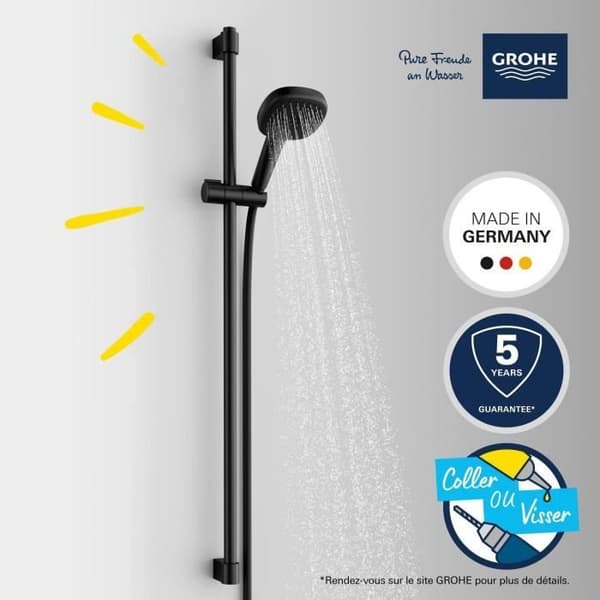 Brusesæt med 2-strålet brusehoved. 90 cm stang og fleksibel slange - GROHE Vitalio Comfort 110 269302431 - Vandbesparende - Matsort