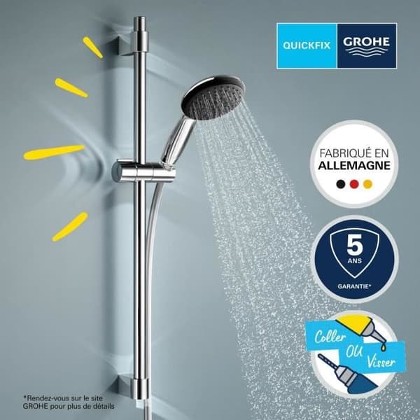 Brusesæt med 1-stråle brusehoved. 60 cm stang og 1.75 m fleksibel slange - GROHE Vitalio Start 110 27942001 - Vandbesparende - Krom