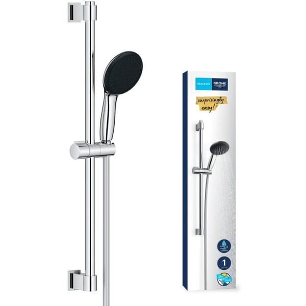Brusesæt med 1-stråle brusehoved. 60 cm stang og 1.75 m fleksibel slange - GROHE Vitalio Start 110 27942001 - Vandbesparende - Krom