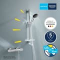 Miniatyrbillede 2 af 6: Brusesæt med termostatblander, 3-strålet brusehoved, 60 cm stang og fleksibel slange - GROHE 34791001 - Vandbesparende - Krom