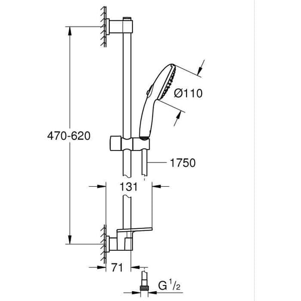 Duschset med 2-jets duschmunstycke, 60 cm stång, flexibel slang och hyllplan - GROHE Vitalio Start 110 26952001 - Vattenbesparande - Krom