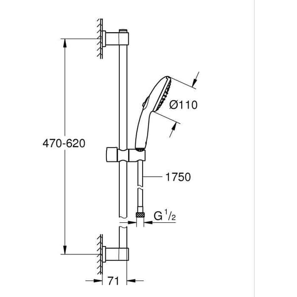 Brusesæt med 2-stråles brusehoved, 60 cm stang og 1,75 m slange - GROHE Vitalio Start 110 279482431 - Vandbesparende - Matsort