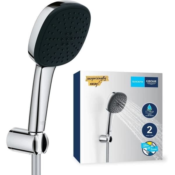 Brusesæt med 2-stråles brusehoved, støtte og fleksibel slange - GROHE Vitalio Comfort 110 26399001 - Nem at vælge - Vandbesparende