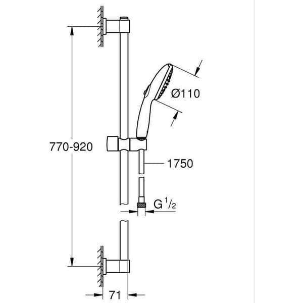 Brusesæt med 2 dyser, 90 cm stang og fleksibel slange - GROHE Vitalio Start 110 269542431 - Vandbesparende - Matsort