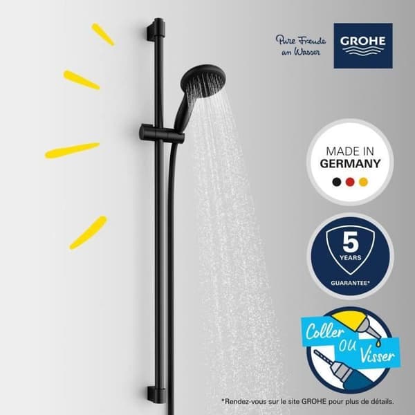Brusesæt med 2 dyser, 90 cm stang og fleksibel slange - GROHE Vitalio Start 110 269542431 - Vandbesparende - Matsort