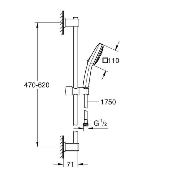 Brusesæt med 3-stråles brusehoved, stang og fleksibel slange - GROHE Vitalio Comfort 110 26096001 - Nem at vælge - Vandbesparende