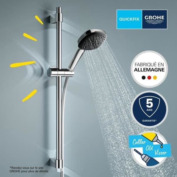 Brusesæt med 3-stråles brusehoved, stang og fleksibel slange - GROHE Vitalio Comfort 110 26096001 - Nem at vælge - Vandbesparende