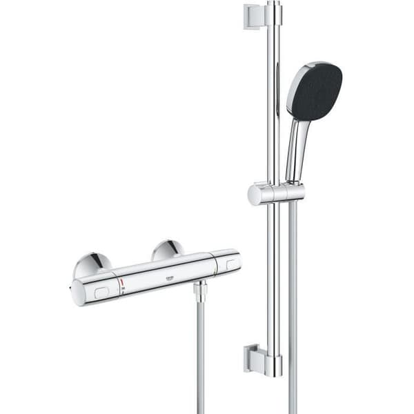 Suihkusetti termostaattisella sekoittimella. 3-suihkupäällä. 60 cm:n suihkutangolla ja joustavalla letkulla - GROHE 34237003 - Vettä säästävä - Kromi