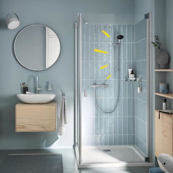 Brusesæt med termostatblander, 1-stråle brusehoved, 60 cm stang og fleksibel slange - GROHE 34597001 - Vandbesparende - Krom