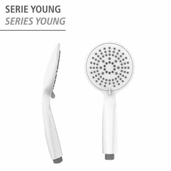 WENKO Young 5-spray duschhuvud, lätt att rengöra, universalanslutning 1/2", plast, ø 11 cm, vit