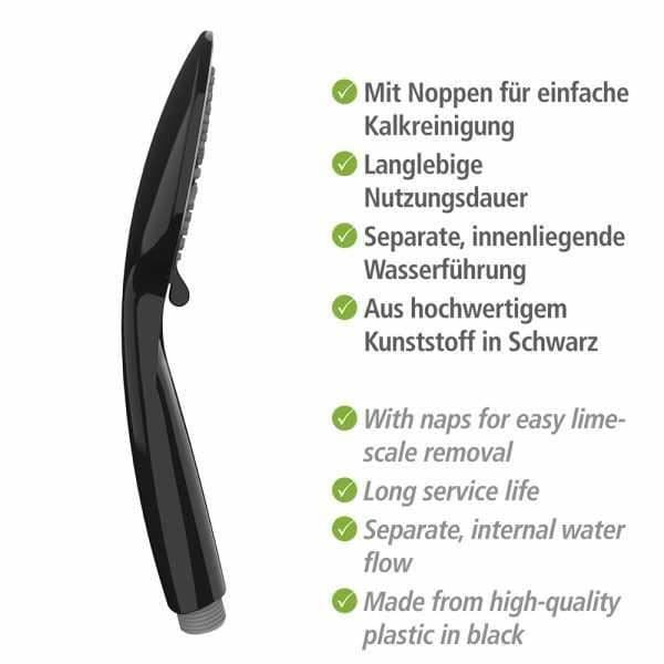 WENKO Young 5-spray duschhuvud, lätt att rengöra, universalanslutning 1/2", plast, ø 11 cm, svart