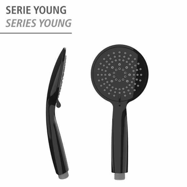 WENKO Young 5-spray duschhuvud, lätt att rengöra, universalanslutning 1/2", plast, ø 11 cm, svart