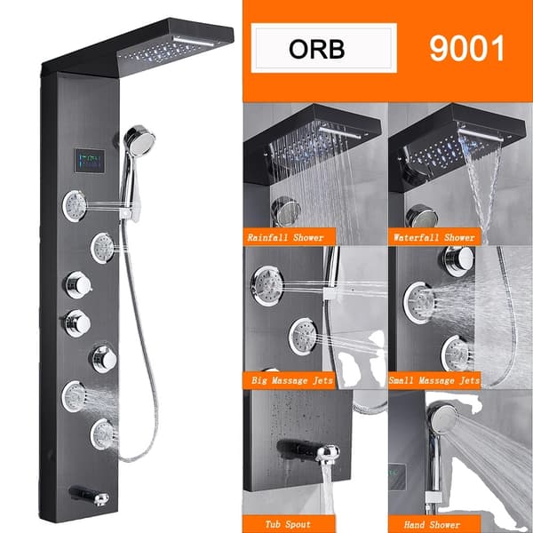 LED Duschpanel, Hållbar Messing Duschhuvud, Justerbar Höjd,Orb 9001