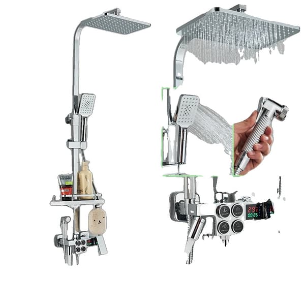 Termostatisk Duschblandare, Knappkontroll, LED-display,Krom B