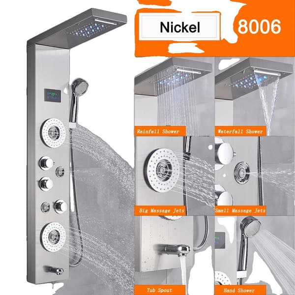 LED Duschpanel, Hållbar Messing Duschhuvud, Justerbar Höjd,Nickel 8006