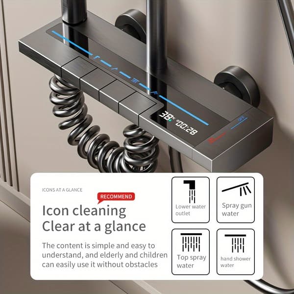 Luksus Brusesystem, Firkantet Design, Smart Digital Termostat, Nem Montering