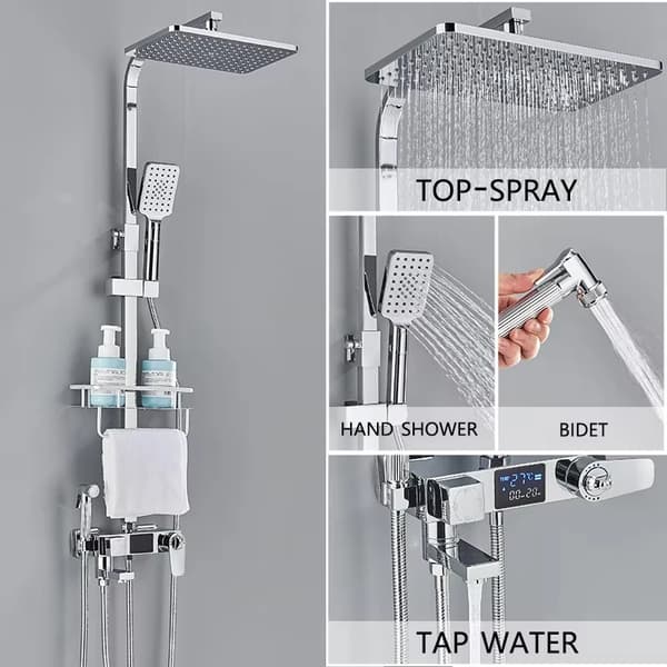 Duschkran, mässingsmaterial, enhandsgrepp,Chrome-4Ways-ABS