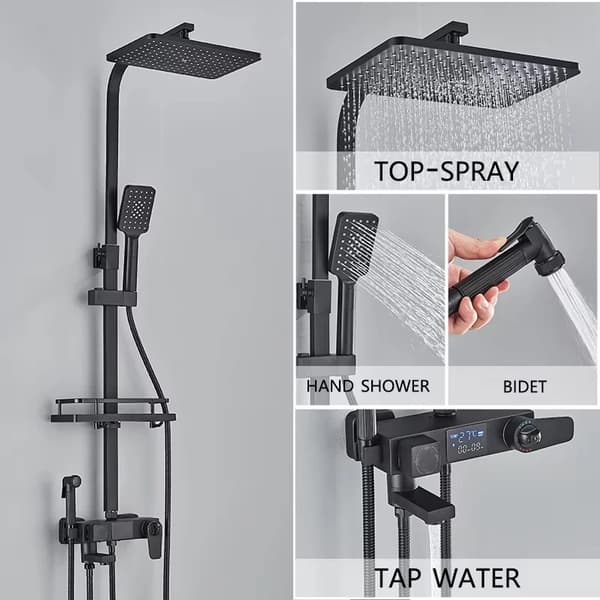 Duschkran, mässingsmaterial, enhandsgrepp,Svart-4Ways-ABS