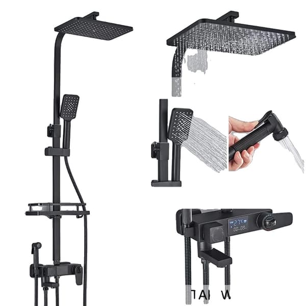 Bruserarmatur, Messingmateriale, Enkelt håndtag kontrol,Sort-4Ways-ABS