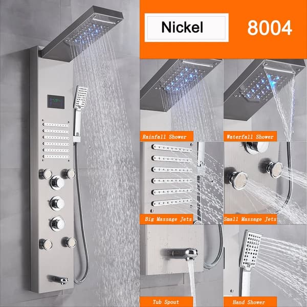 LED Bruserpanel, Holdbart Messing Bruserhoved, Justerbar Højde,Nikkel 8004