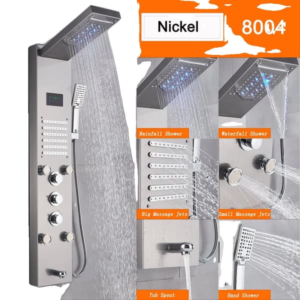 LED Bruserpanel, Holdbart Messing Bruserhoved, Justerbar Højde,Nikkel 8004