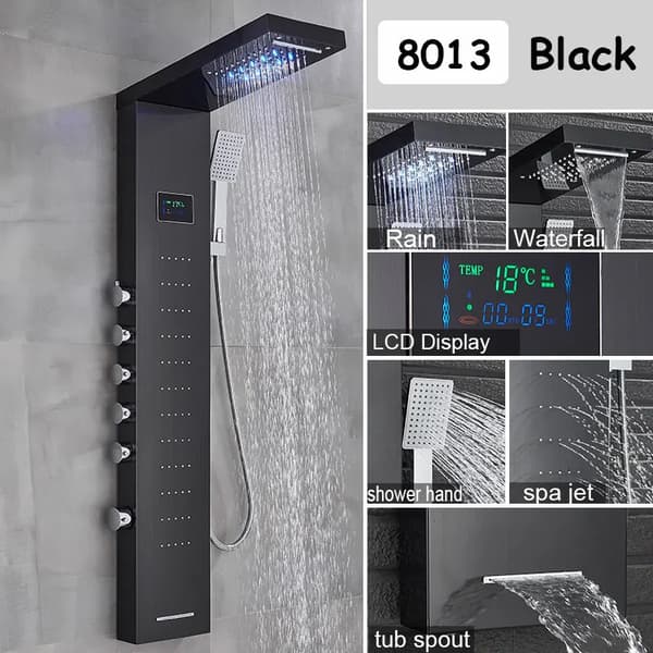 Bruserpanel System, LED Lys, Temperaturvisning,Sort 8013