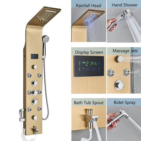 LED Bad Duschkran, Flera Duschfunktioner, Realtidsvisning,Guld 8009