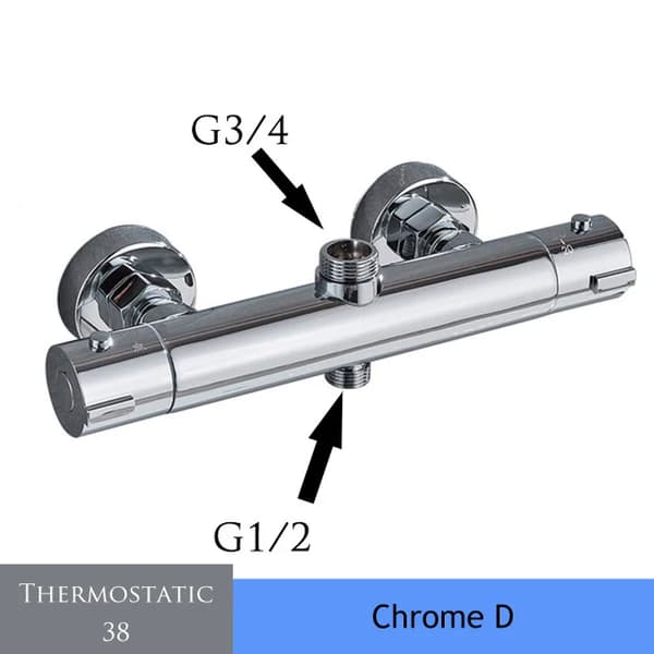 Termostatisk bruserarmatur, holdbart messingmateriale, dobbelt håndtag kontrol,Chrome D