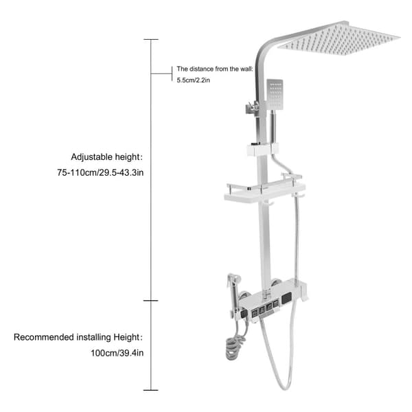 Digitaalinen näyttösuihkusetti, säädettävä korkeus 75-110 cm, moderni ruostumaton teräs,Kromi