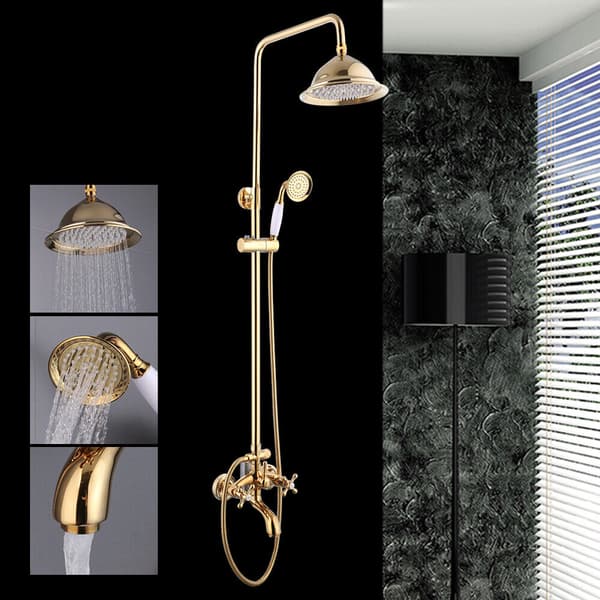 Højdejusterbart brusesæt, luksuriøs gylden finish, vægmonteret design,FB-HJWJL-398