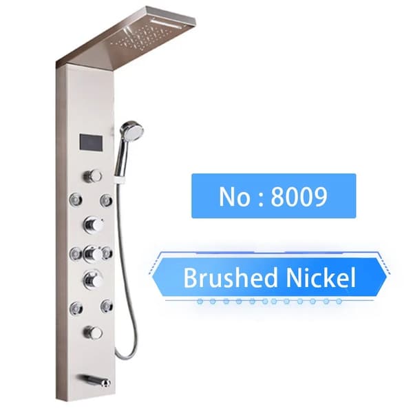 LED Duschpanel, Digital Temperaturvisning, Väggmonterad Installation,Borstad nickel 8009